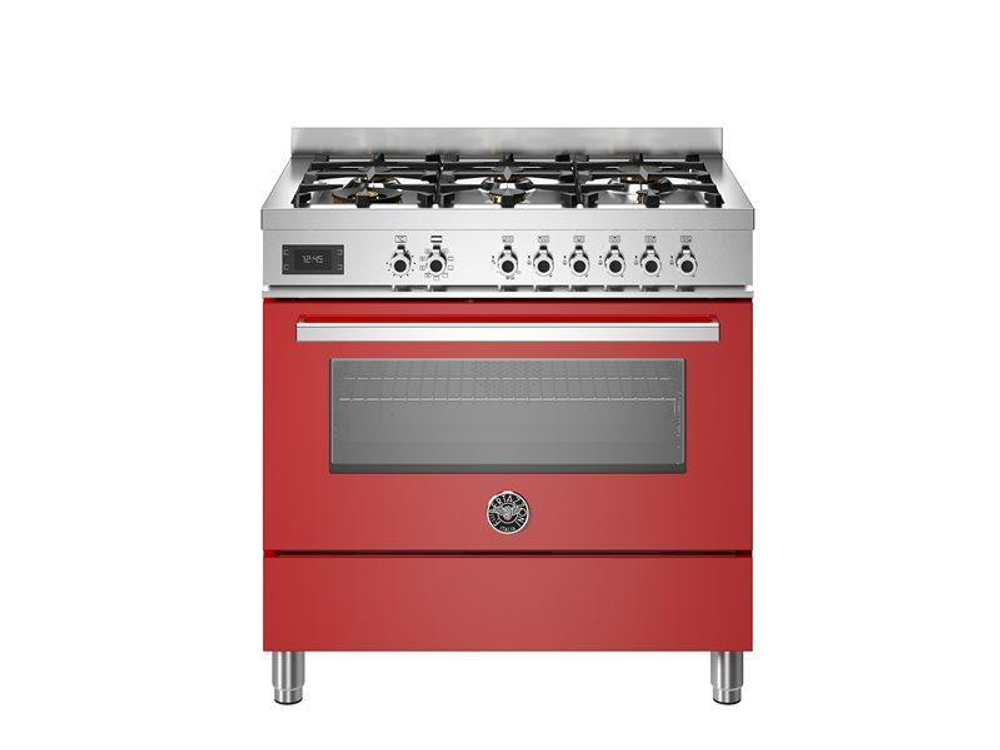 Варочный центр Bertazzoni, 6 газовых конфорок и многофункциональный электрический шкаф, 90 см Красный глянец