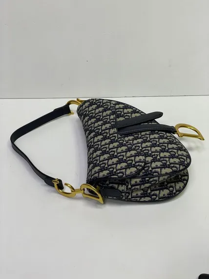 Сумка Dior Oblique жаккард синего цвета