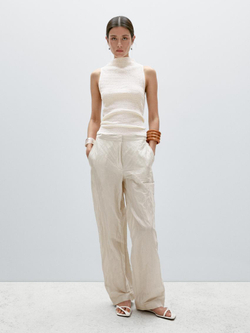 Massimo Dutti Топ из рельефного смесового хлопка, натуральный, кремовый