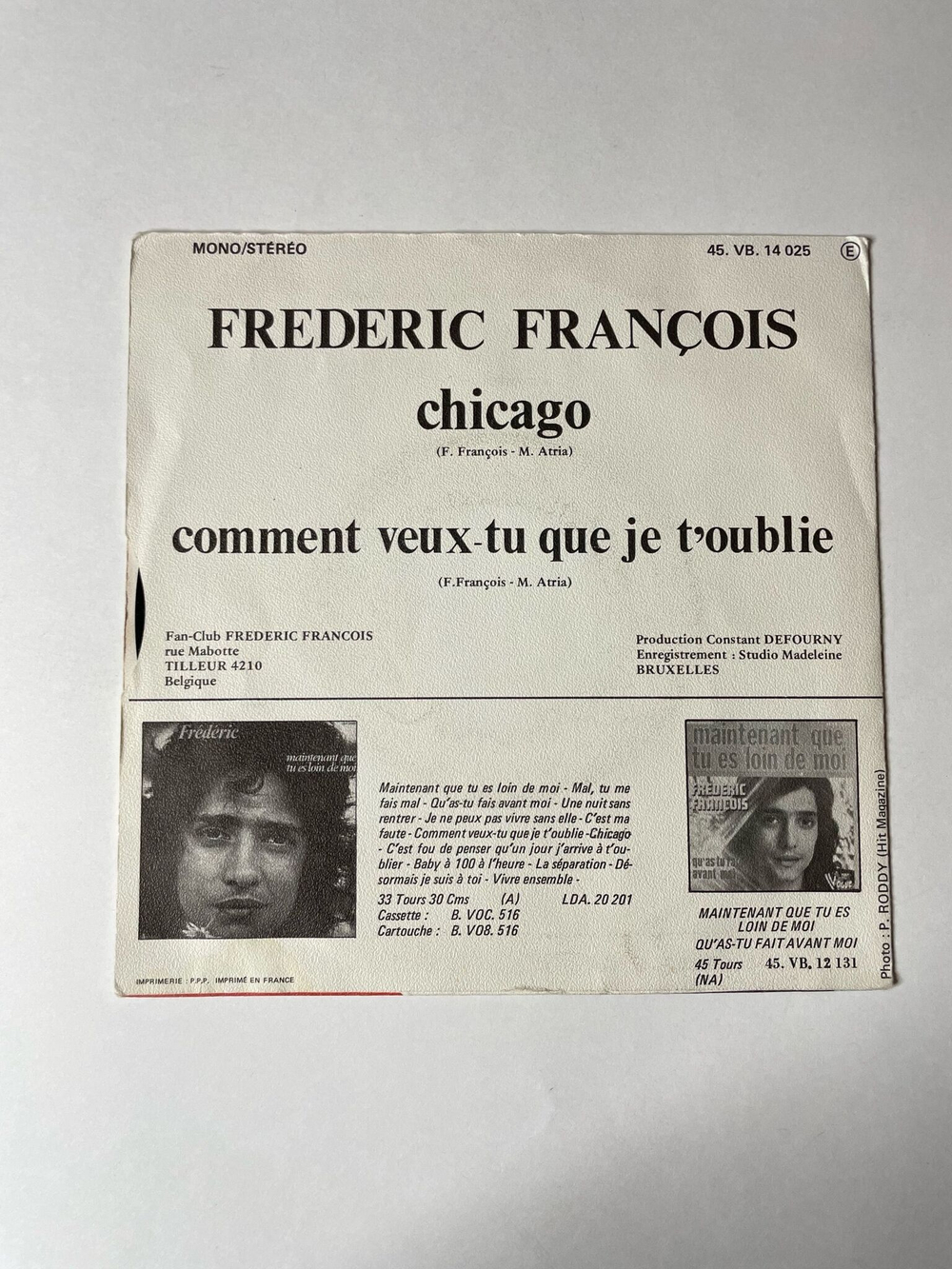 Винтажная виниловая пластинка LP Frederic Francois Chicago / Comment Veux tu Que Je Toublie (France 1975) 7 дюймов