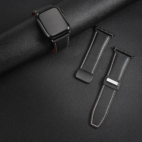 Ремешок из натуральной кожи черного цвета для смарт часов Apple Watch 38, 40, 41, 42мм, серия YA Series от Dux Ducis