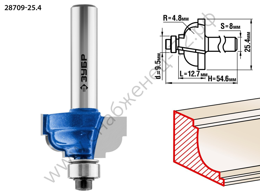 ЗУБР 25.4x13мм, радиус 4.8мм, фреза кромочная калевочная №7