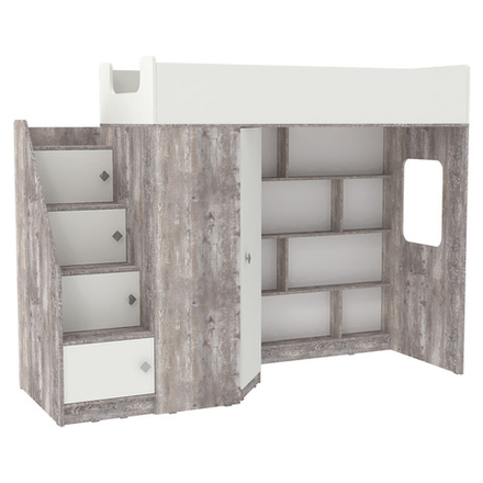 Кровать-чердак КарИВи Л-В602.3 75x175 Бетон Белый