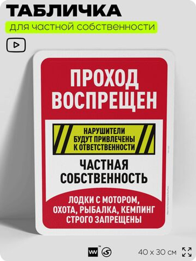 Табличка для частной территории "Проход воспрещен, частная собственность", на дом, для участка, организаций, предупреждающая, 40х30 см, Silver Plane x Айдентика Технолоджи
