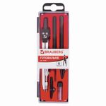 Готовальня BRAUBERG "Architect", 6 предметов: циркуль, рейсфедер + вставка + держатель, игольная вставка, грифель, 210342