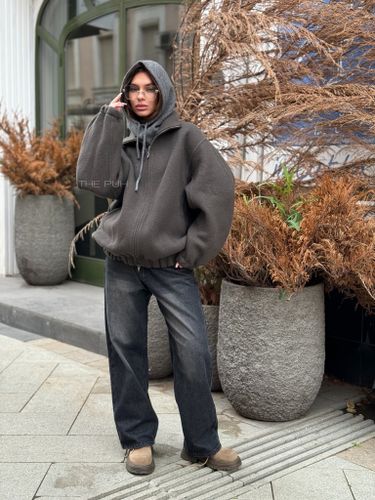 Шерстяной графитовый оверсайз бомбер