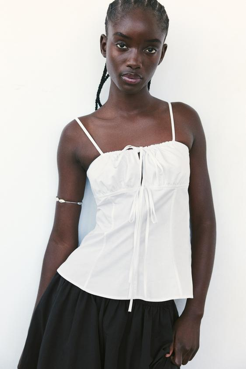 ZARA ТОП ИЗ ГАБАРДИНА С ЗАВЯЗКАМИ, БЕЛЫЙ