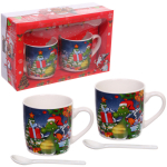 Кружка керамическая 200мл в наборе 2шт с ложками «Дракончик с подарком»