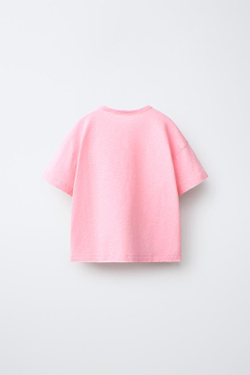 ZARA ФУТБОЛКА ИЗ ХЛОПКА И ЛЬНА, РОЗОВЫЙ