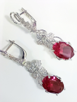 Серьги  серебряные Эстерелла, 925 проба, рубин выращенный, фианит/Ф