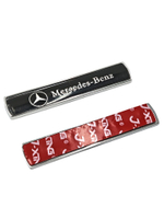 Шильд Mercedes объемный металлический (наклейка Мерседес, 7,5х1,5см). 2 шт в комплекте. Черный цвет с серебристой надписью