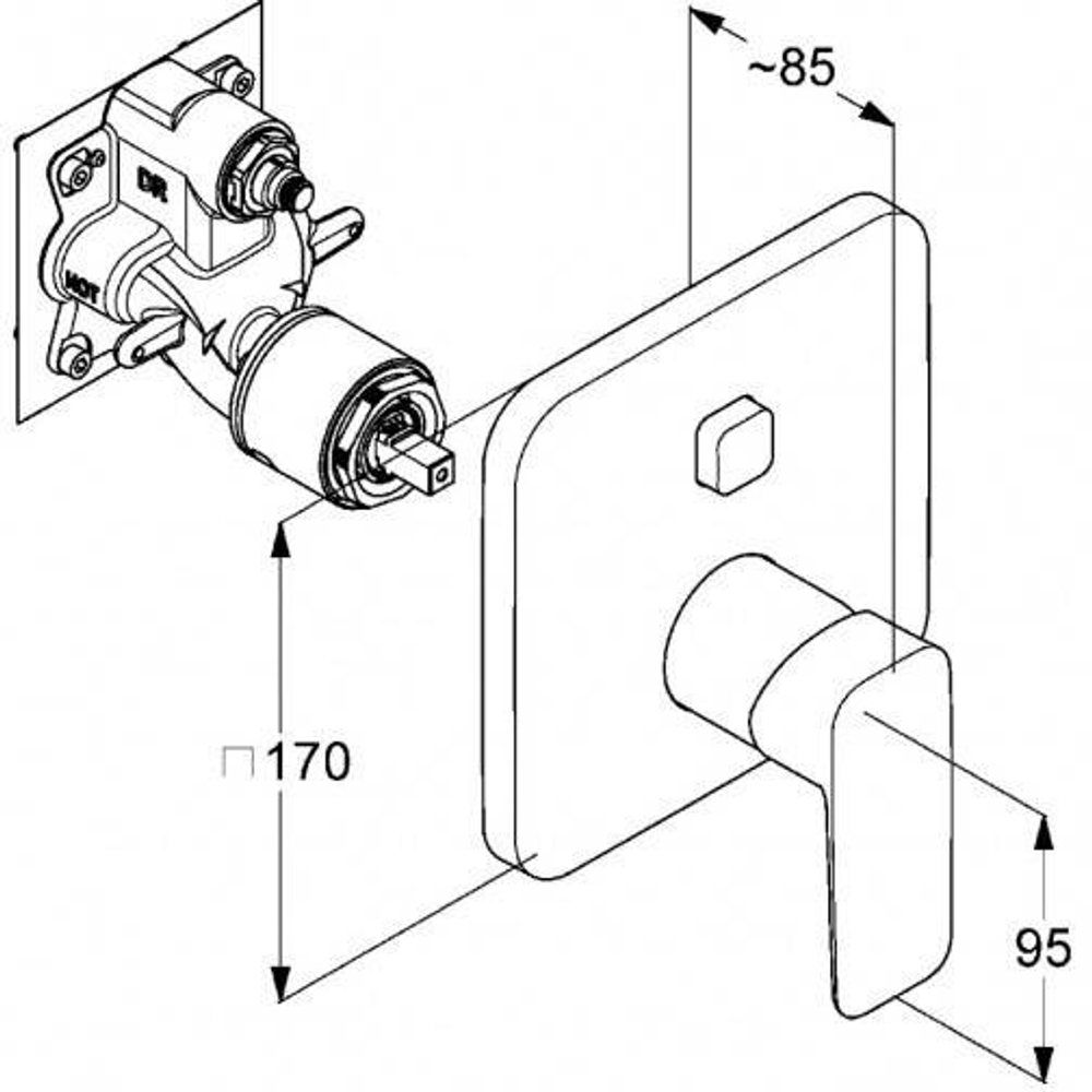 Встраиваемый смеситель для ванны и душа Kludi Pure&Style внешняя часть, PUSH&SWITCH, черный (406593975)
