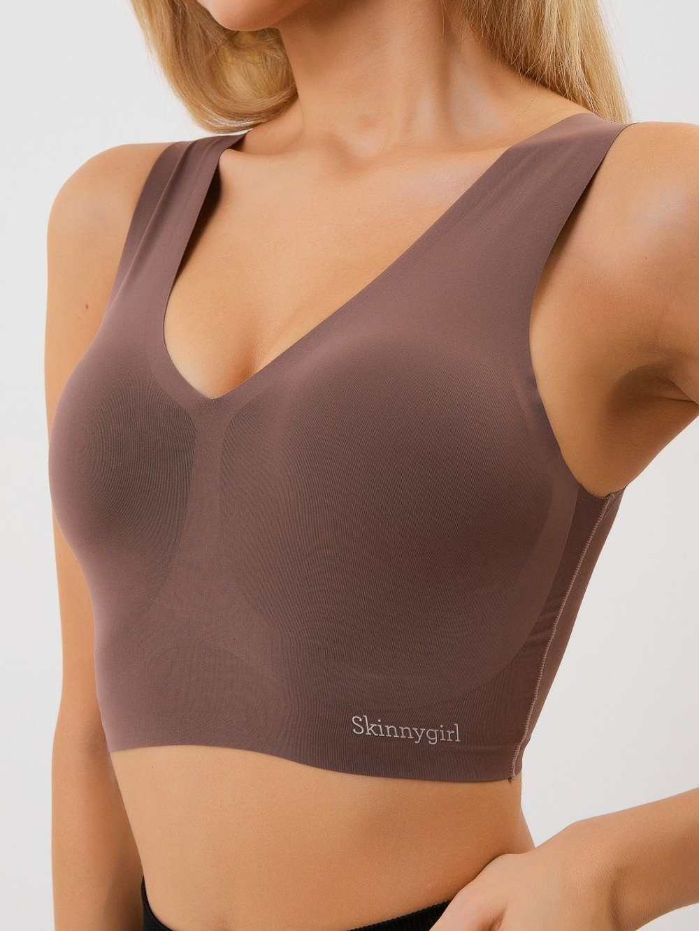 Удлиненный бесшовный бюстгальтер-топ Laser Bra (Размер: M) (Цвет: пудровый)