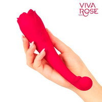 Малиновый двусторонний вибростимулятор 19см с подвижным язычком Bior Toys Viva Rose RT-34013