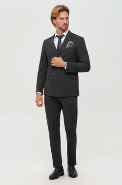 Мужской двубортный костюм (черный) Б68