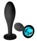 Черная анальная пробка с голубым кристаллом - 9,5 см. (Цвет: голубой)