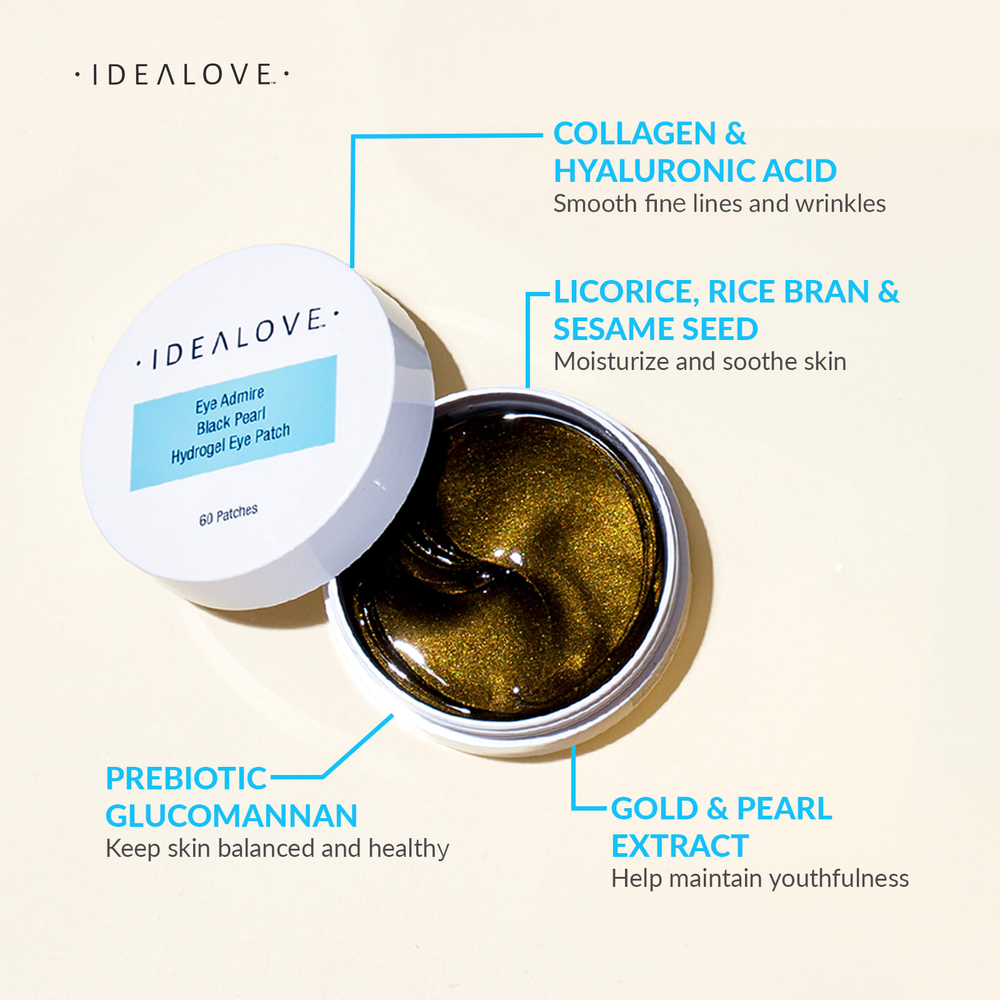 Idealove, Eye Admire, гидрогелевые патчи для глаз с черным жемчугом, 60 шт.