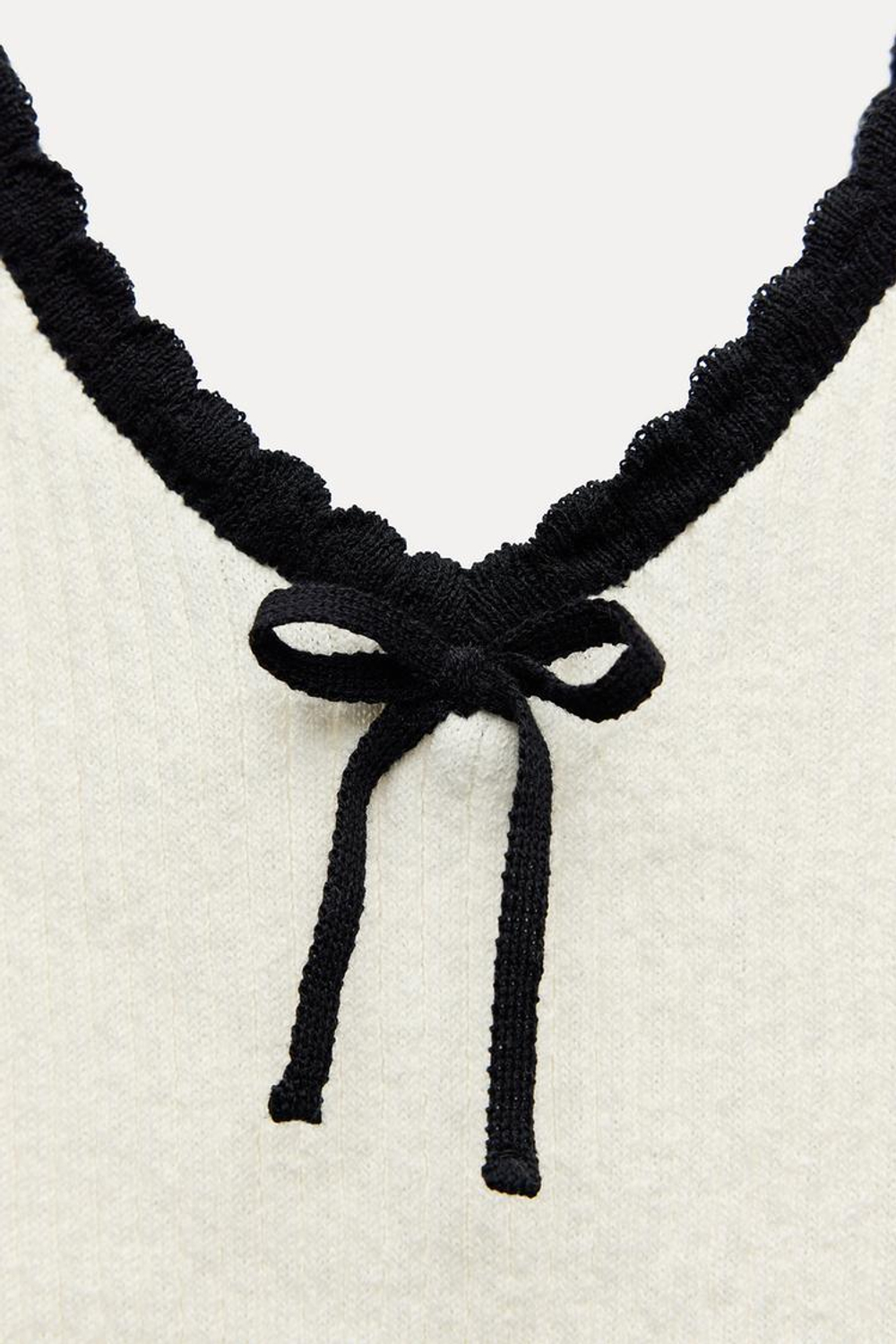 ZARA ТОП В СТИЛЕ РУСТИК С БАНТОМ, ЭКРЮ