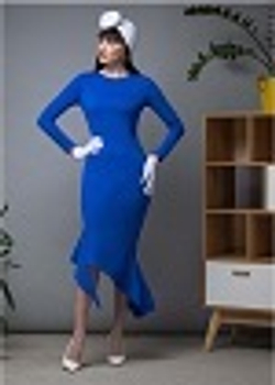 06-01-23 FW Облегающее платье с ассиметричными вставками по бокам синее