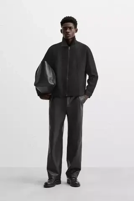 ZARA КУРТКА-РУБАШКА ИЗ РЕЛЬЕФНОЙ ТКАНИ С МОЛНИЕЙ, ЧЕРНЫЙ