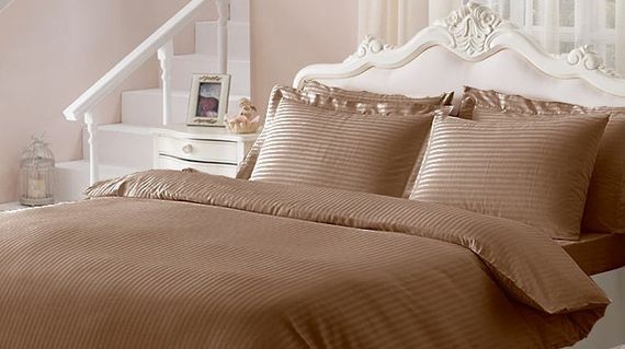 Постельное белье JAQUARD  коричневый жаккард deluxe TIVOLYO HOME Турция