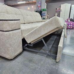 Диван-кровать "Консул" с оттоманкой ПБ, (Nappa-01/накладки Бетон