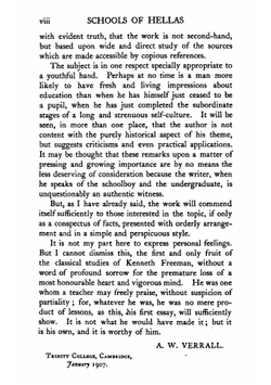 Schools of Hellas: an essay on the practice and theory of ancient Greek education from 600 to 300 B.C. Edited by M.J. Rendall, with a pref. by A.W. Verrall | Kenneth John Freeman