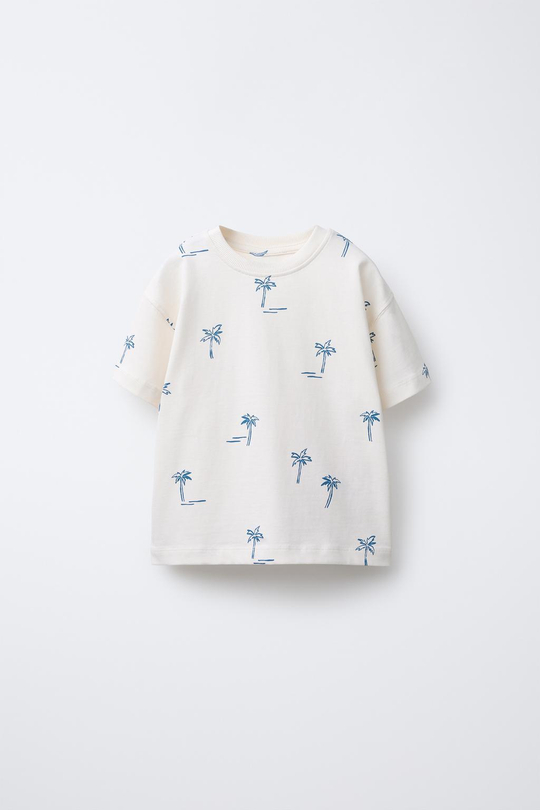 ZARA ФУТБОЛКА С ПРИНТОМ, ЭКРЮ