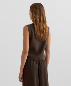 Oysho Топ из 100% льна с перекрестным кроем и завязками, темно-коричневый