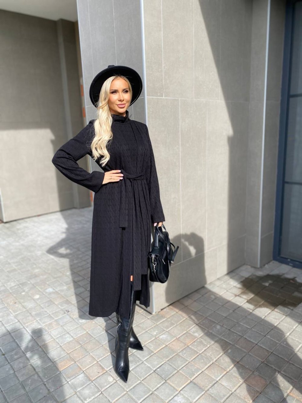 Платье трикотажное черное с кардиганом