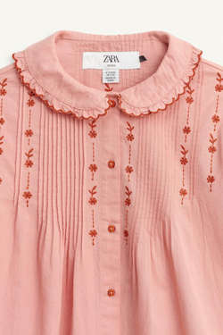 ZARA РУБАШКА С ВЫШИВКОЙ, РОЗОВЫЙ МЕЛАНЖ