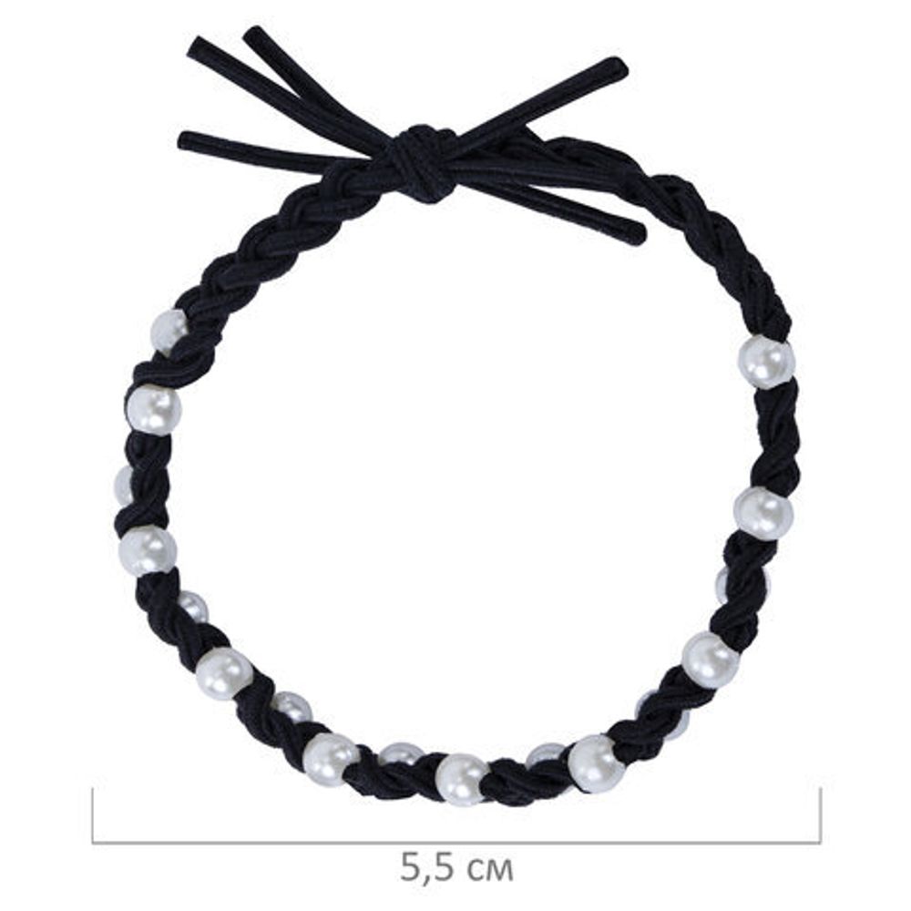 Резинка для волос с плетением, 0,5 см, с бусинами, чёрный, MONTE VITA, 457054