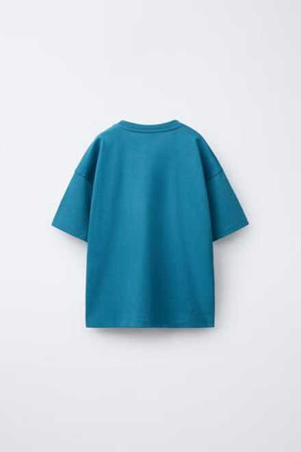 ZARA ОДНОТОННАЯ ФУТБОЛКА MEDIUM WEIGHT, СВЕТЛО-НЕФТЯНОЙ