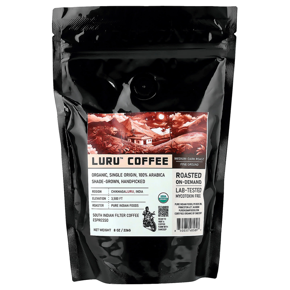 Pure Indian Foods, Luru™, кофе мелкого помола, средней и темной обжарки, 226 г (8 унций)