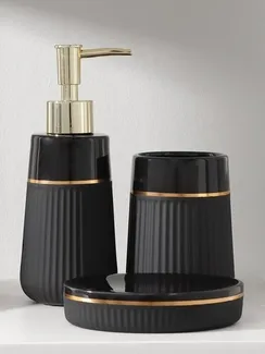 Набор аксессуаров для ванной комнаты SAVANNA Grace, 3 предмета (дозатор для мыла 290 мл, стакан, мыльница), цвет чёрный
