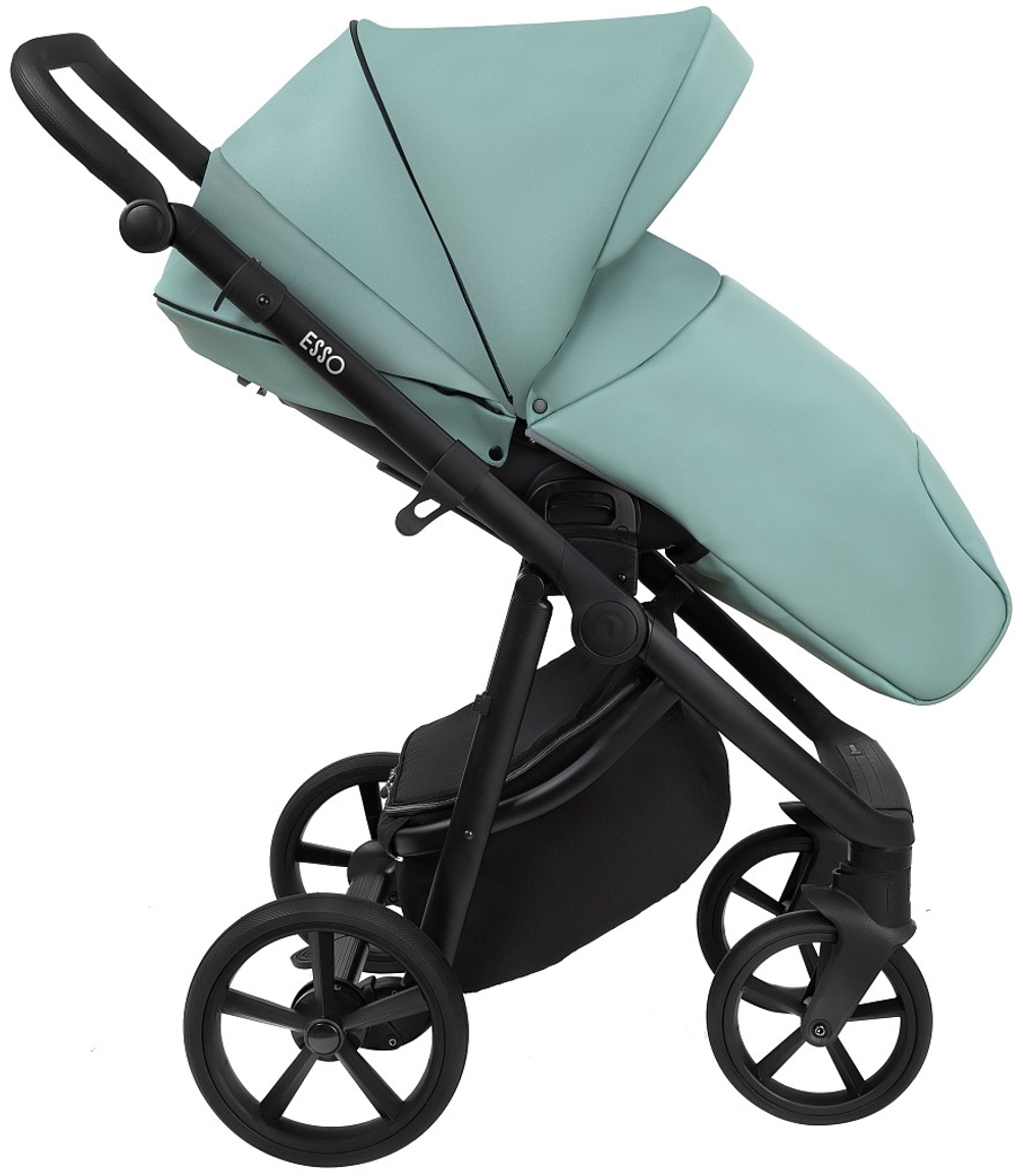 Детская коляска Roan Esso Кожа 3 в 1 с автокреслом Pituso Baesa Pro Black ESSK/214/1 Misti Mint/Grey/руч.Черный