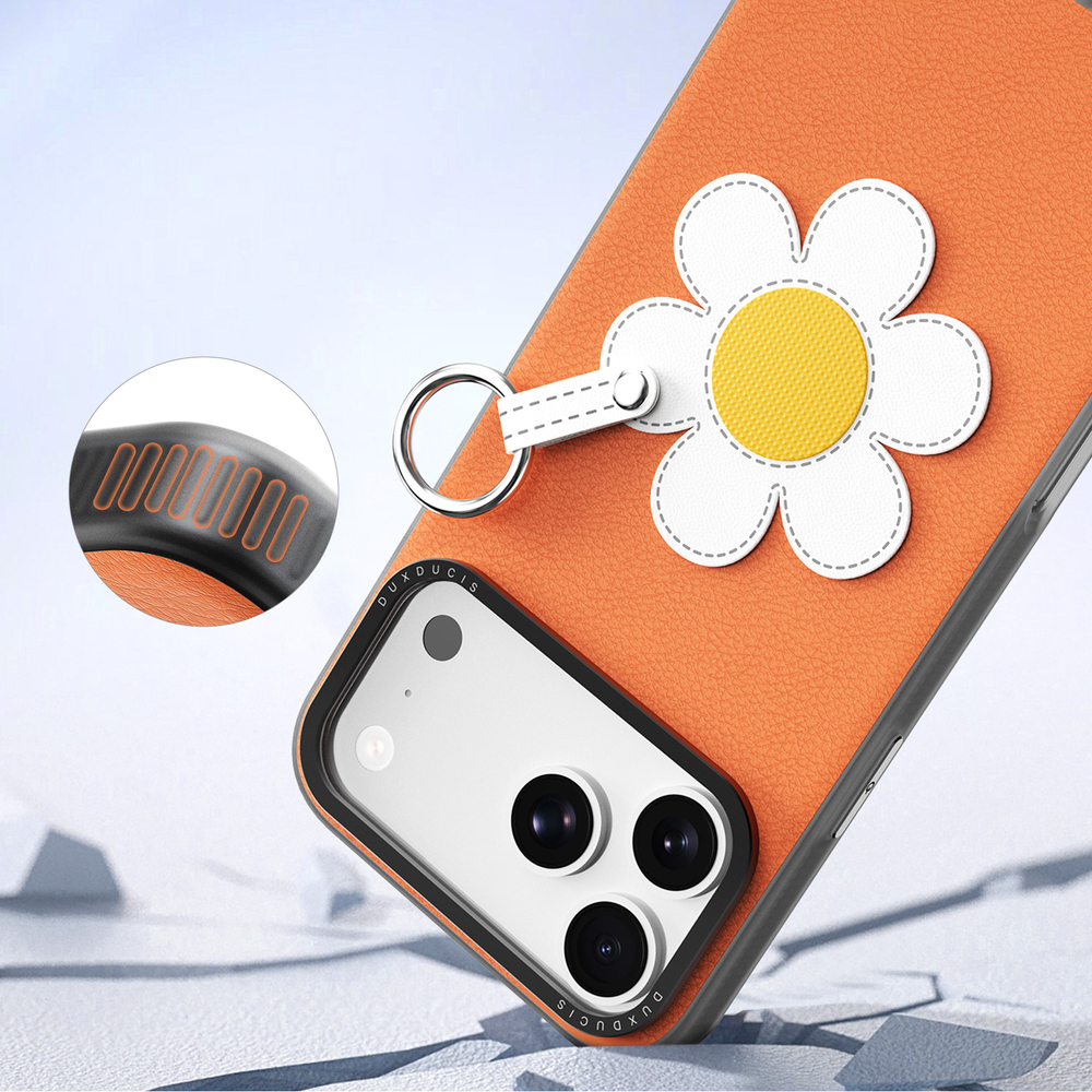 Чехол оранжевого цвета (Daisy Edition) для смартфона iPhone 17 Pro, серия Luvy Series (со съемным ремешком) от Dux Ducis