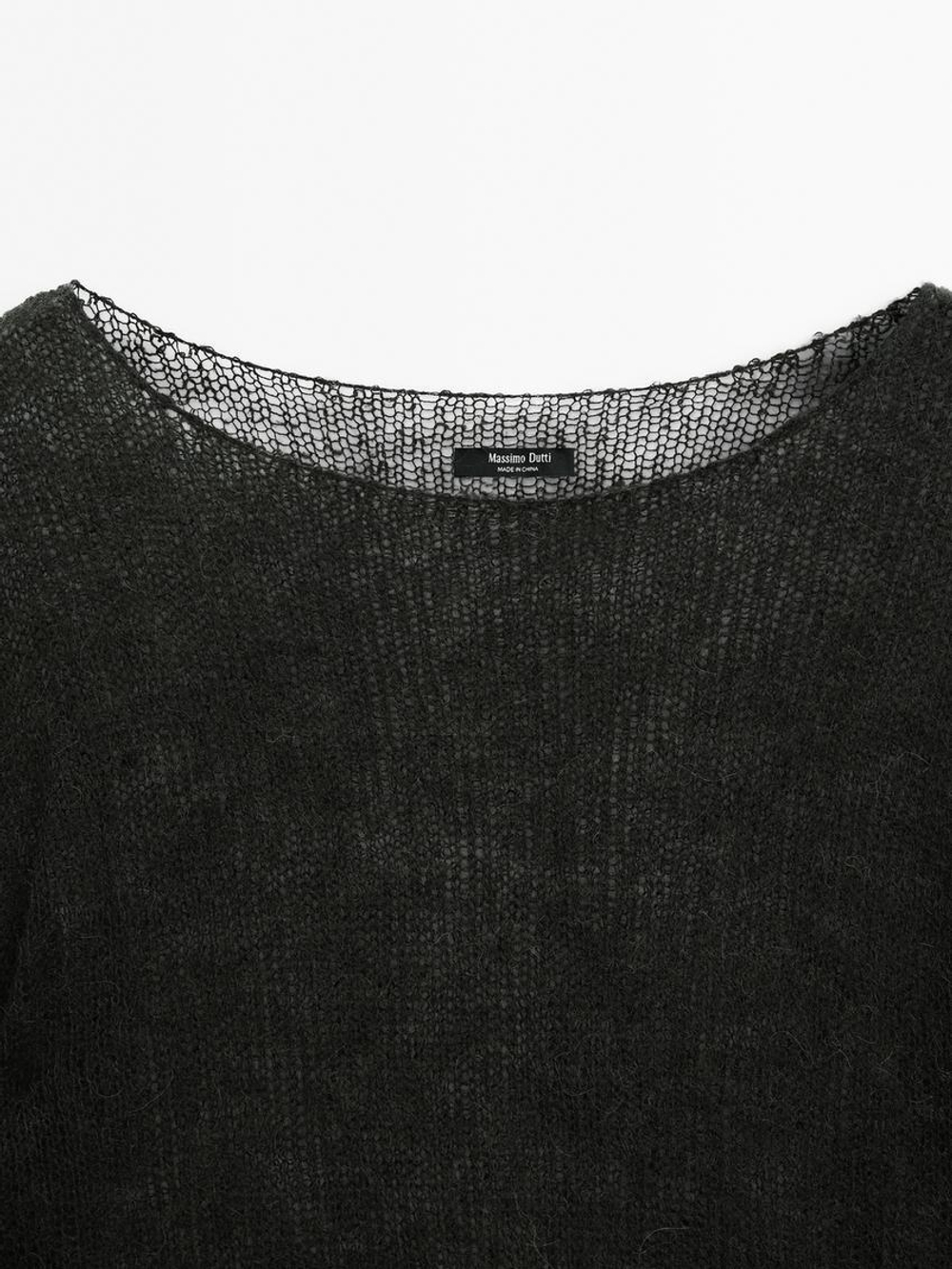 Massimo Dutti Свитер с ажурным узором, темно-зеленый