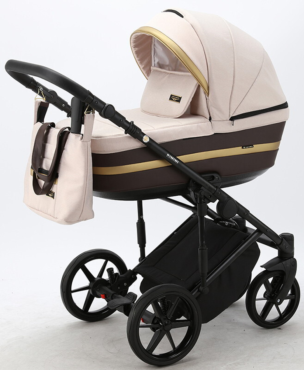 Детская коляска Adamex Rimini 3 в 1 RI84-TIP СВ.БЕЖЕВО-РОЗОВ+Т.КОРИЧНЕВ.КОЖА+ЗОЛОТО.ОТДЕЛКА