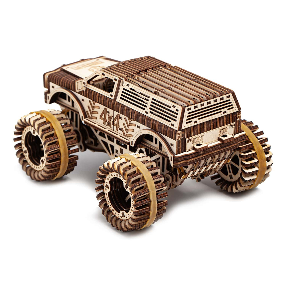 Джип БигФут 4x4 от DROVO - Деревянный конструктор, сборная механическая модель, 3d пазл