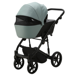 Детская коляска Adamex Mobi Deluxe New 2 в 1 MN-SD14 СЕРО-ЗЕЛЕНЫЙ+ЧЕРНАЯ КОЖА