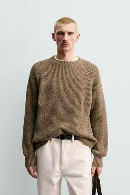 ZARA СВИТЕР ИЗ ЖЕМЧУЖНОЙ ВЯЗКИ, РЫЖЕВАТО-КОРИЧНЕВЫЙ
