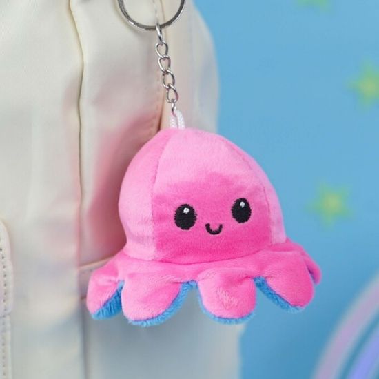 Мягкий брелок-перевертыш "Осьминожек" розовый синий, 10 см