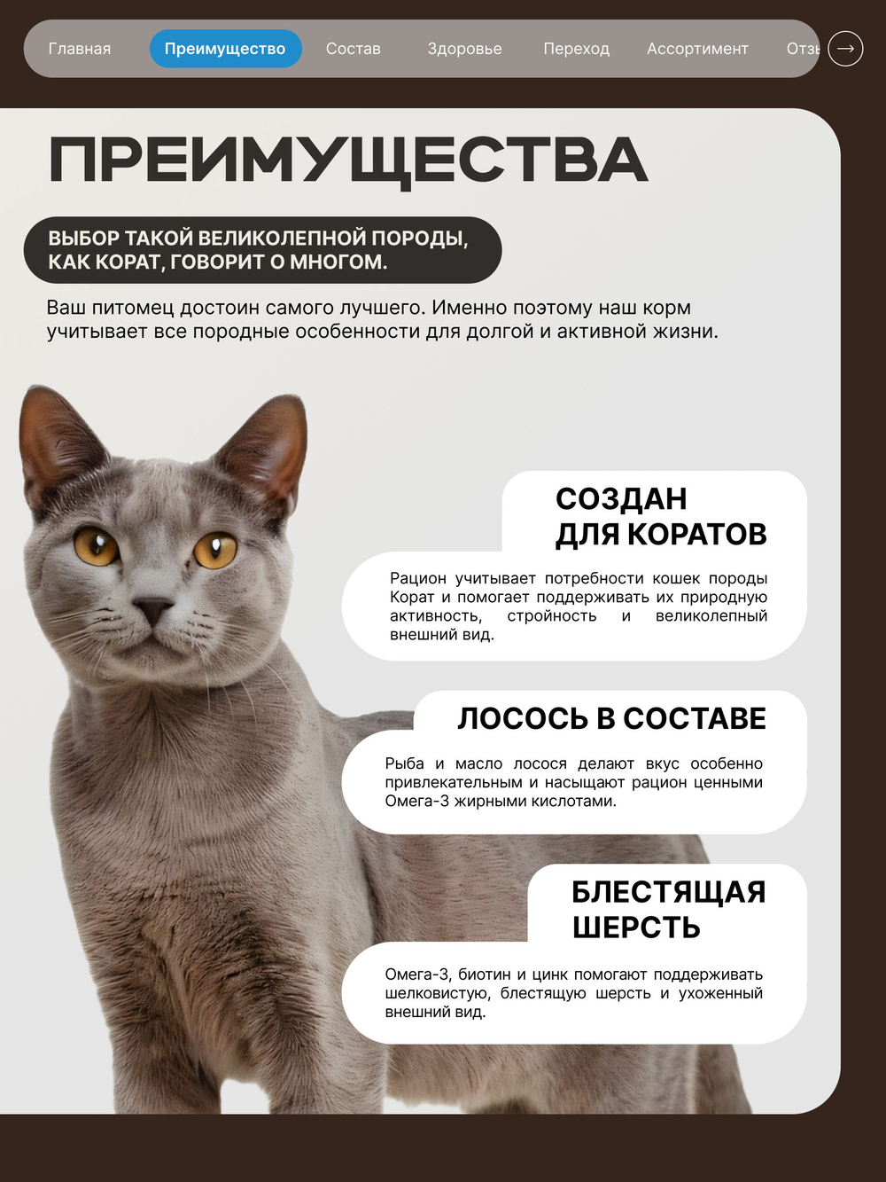 Корм сухой для взрослых кошек породы Корат, с лососем, 5 кг, QUATTRO