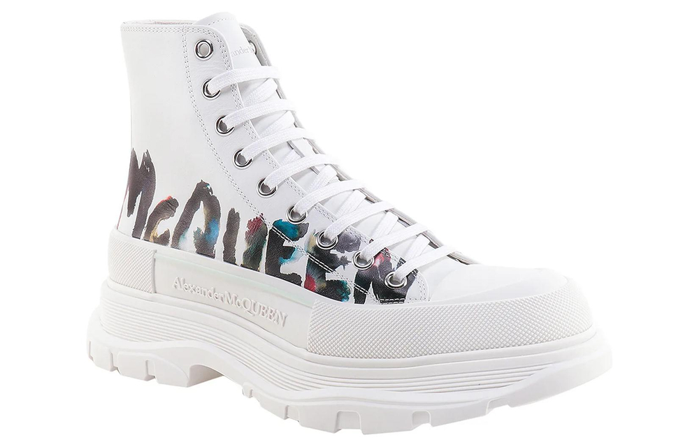Alexander McQueen Tread Slick Boot Graffiti White Multicolor