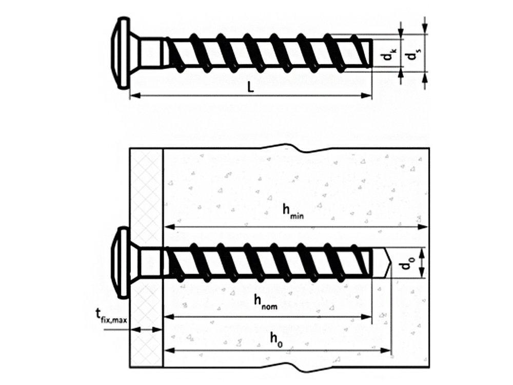 ТМС Анкер-шуруп по бетону с круглой головкой 6х40 мм (7,5х40 мм)