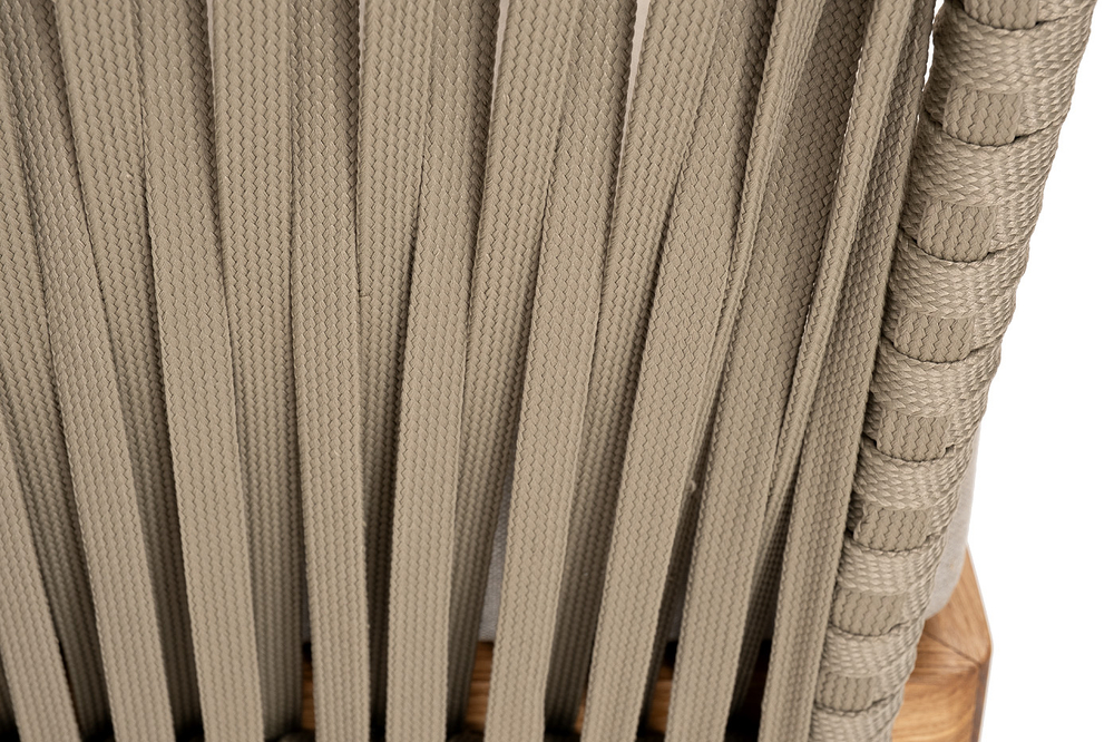 "Мальорка" диван 3-местный плетеный из роупа, основание дуб, роуп серо-коричневый 23мм, ткань бежевая 15052
