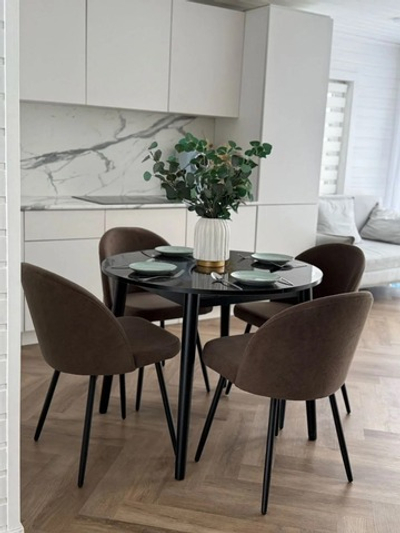Круглый раздвижной стол "Черный мрамор Марквина" и 4 стула Элион цвет коричневый