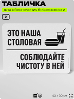 Табличка для обеспечения безопасности "Это наша столовая, соблюдайте чистоту в ней", для офиса, по охране труда для предприятия, организаций, 40х30 см, Silver Plane x Айдентика Технолоджи