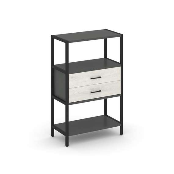 Shelf System Односекционный стеллаж трехярусный с ящиками SN.STM-312 Антрацит/Дуб Наварра/Металл Чер